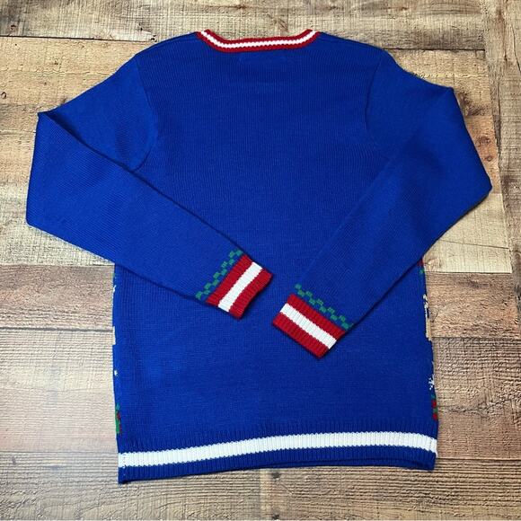 Jolly Sweaters | Blue HOHOHO Holiday Drunk Reindeer Ugly Christmas Sweater Sz S - Picture 4 of 4